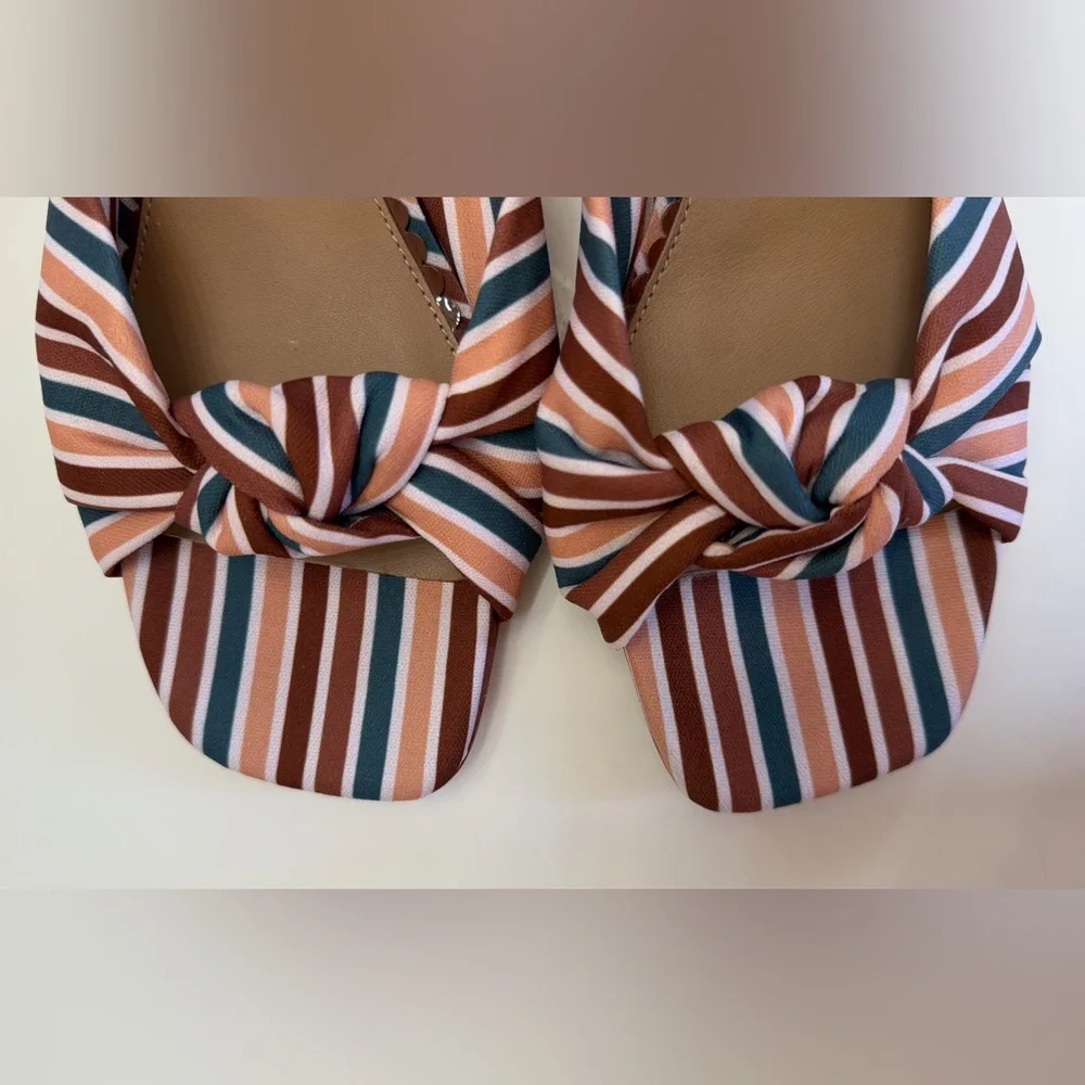 NWOT Deltan Striped Knot Slide Sandals Block Heel Summer Resort Chic Size 8 - Picture 7 of 14
